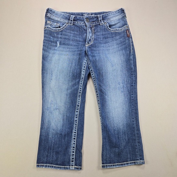 Silver Jeans Denim - Silver Jeans Suki Surplus Capri Distressed Flap Pocket Blue‎ Womens W31